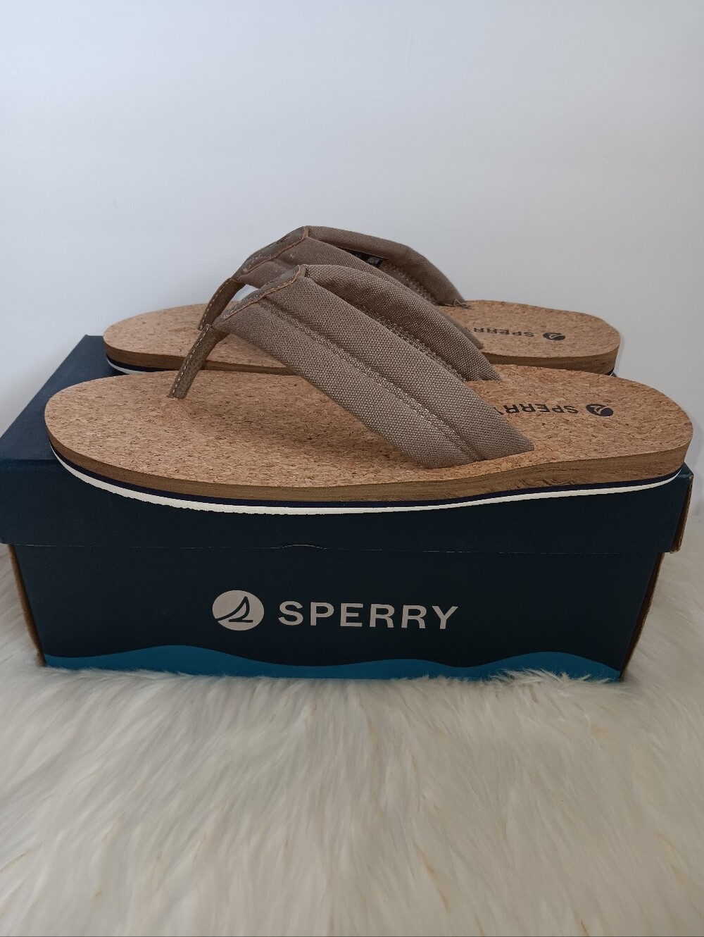 NIB New Sperry Men's Porto Flip-Flops Sandals Thongs Taupe Size 9, 10, 11